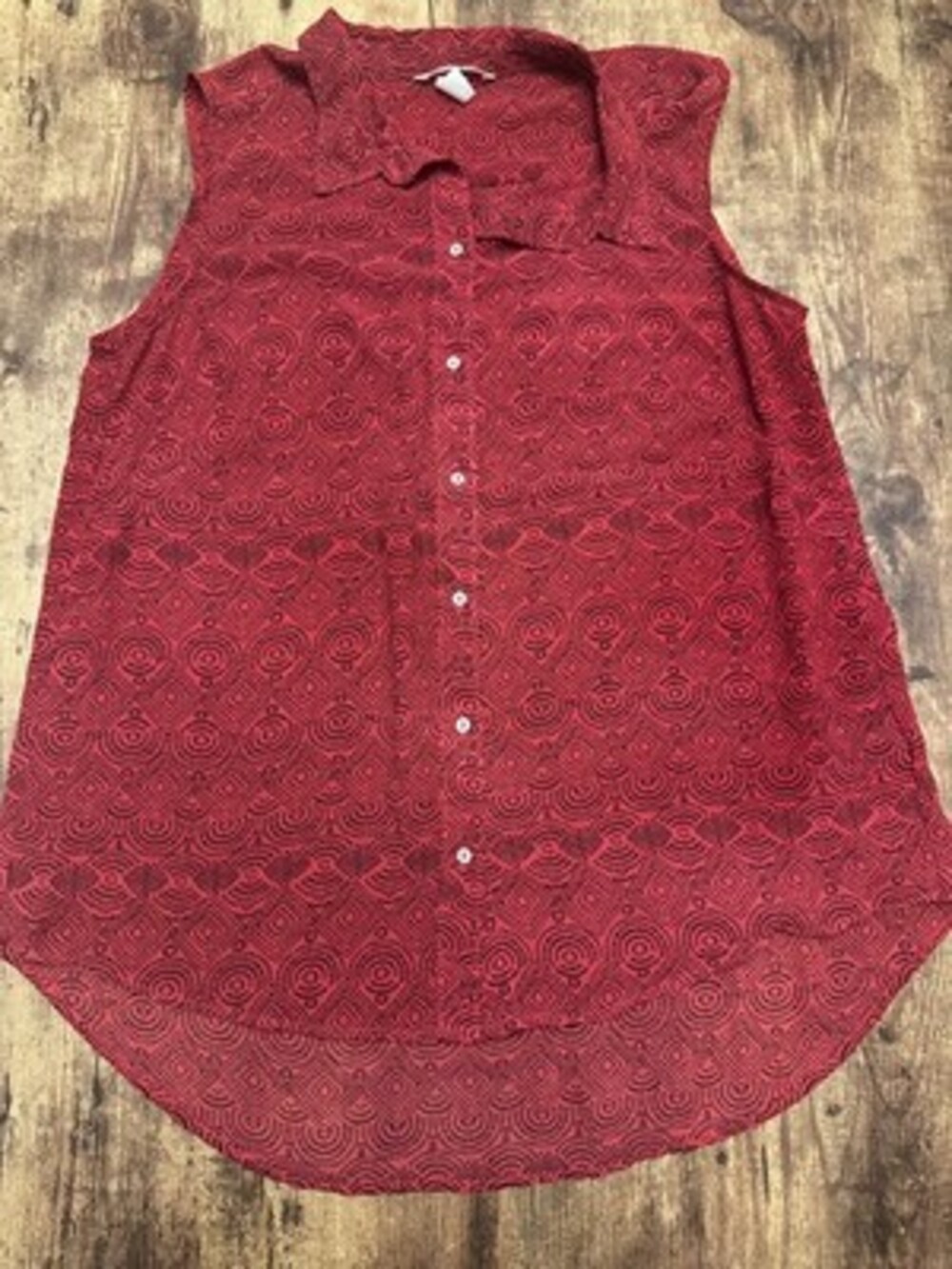 H&M Sleeveless Red & Black Geometric Print Button-Down Blouse
